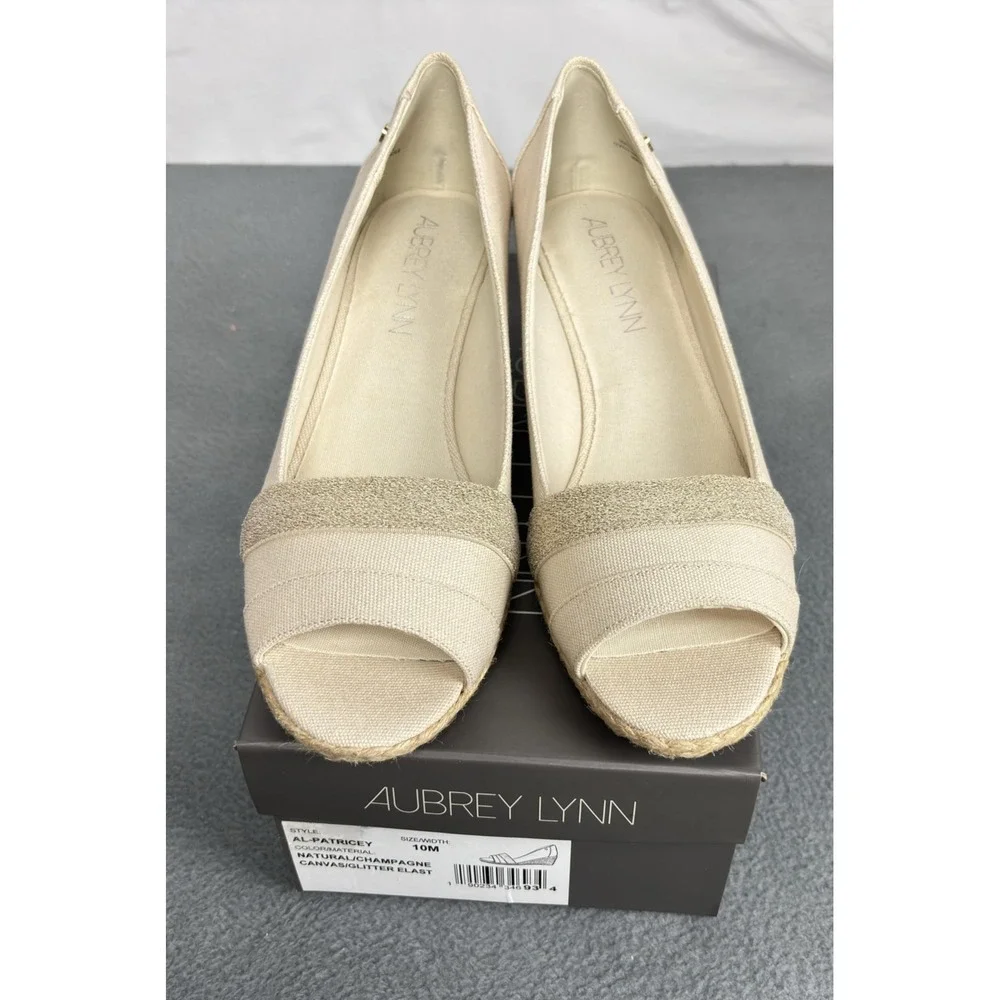 NOS Aubrey Lynn Shoes Womens Size 10 Natural Wedge Espadrille Peep Toe
